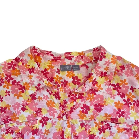 Laura Scott Long Sleeve Button Up Shirt Womens 24/26 W Colorful Floral Collared - Picture 4 of 8